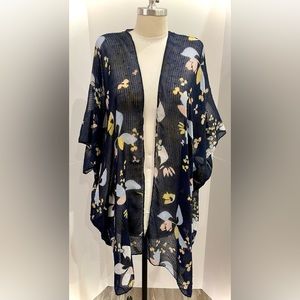 A New Day Navy Floral Kimono Shawl, Size One Fits All